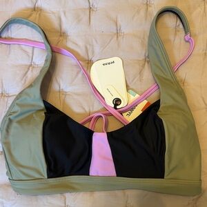 Prana Women's Tri-Tone Sports Bra - Black, Pink, Green